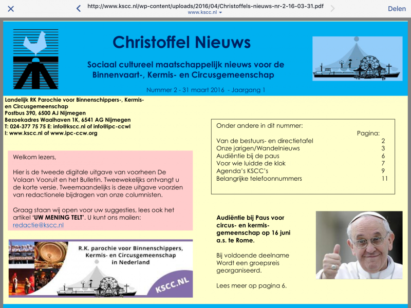 Pauselijke audiëntie in Christoffel Nieuws