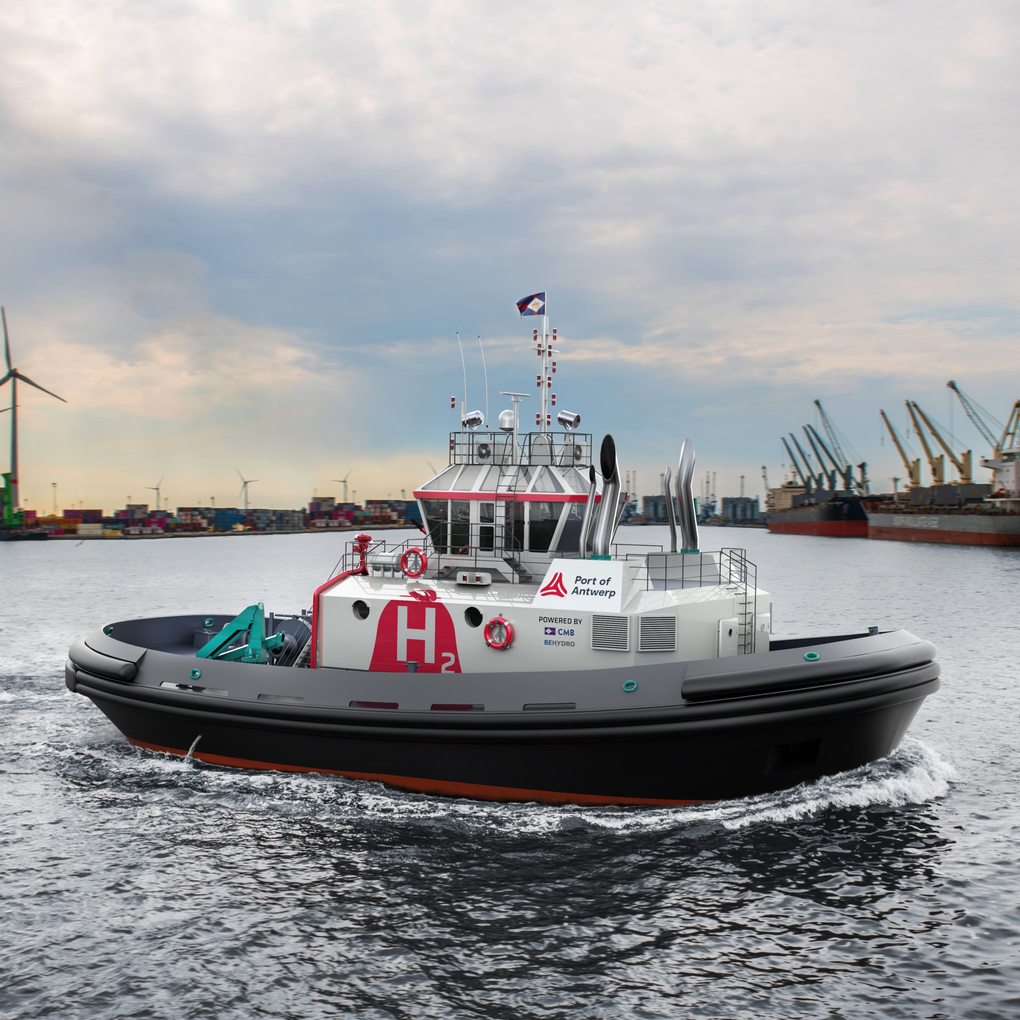 De hydrotug wordt de eerste door waterstof aangedreven havensleepboot ter wereld. (Foto Havenbedrijf Antwerpen)