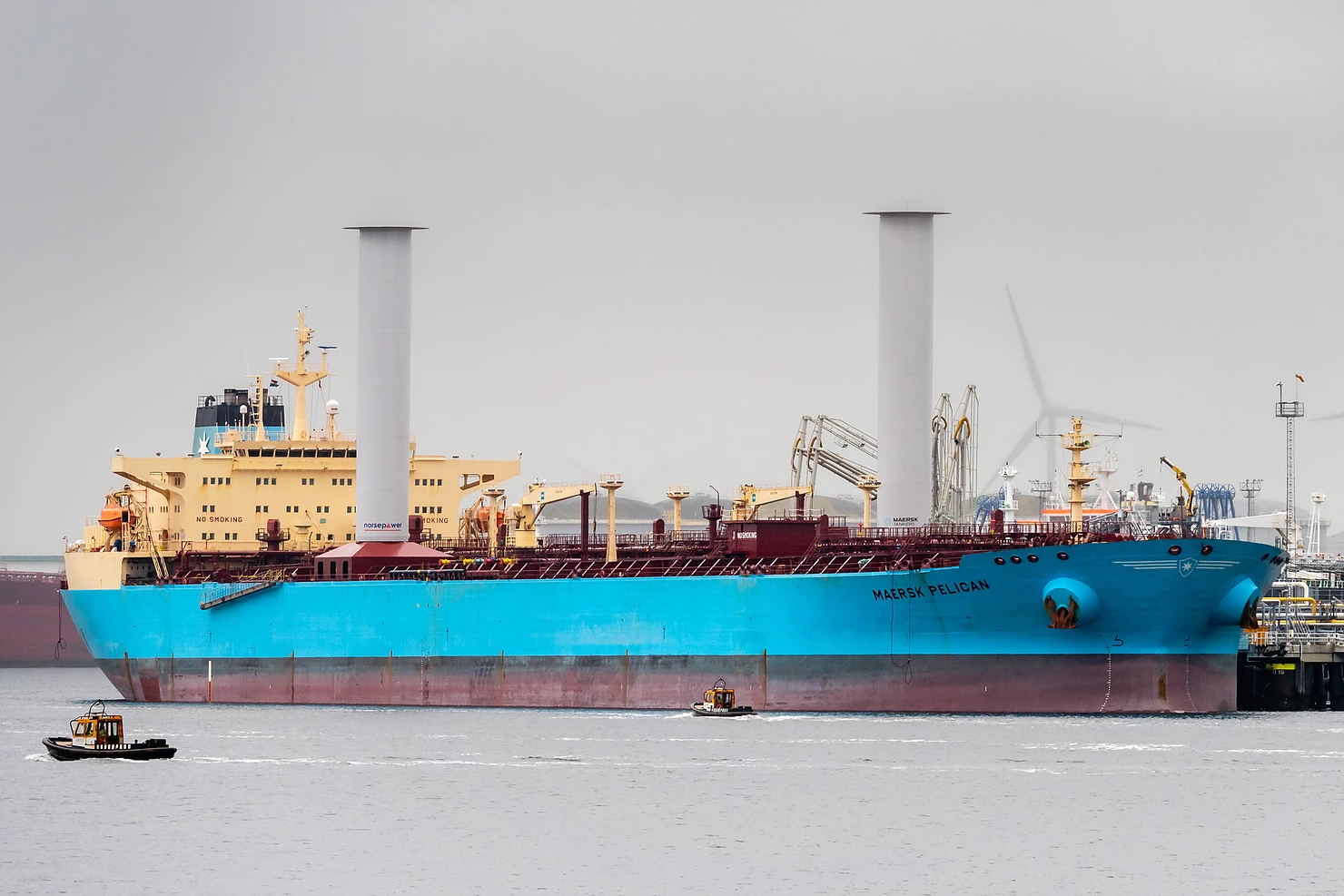 De tanker Maersk Pelican met Rotor Sail System. (Foto Norsepower)