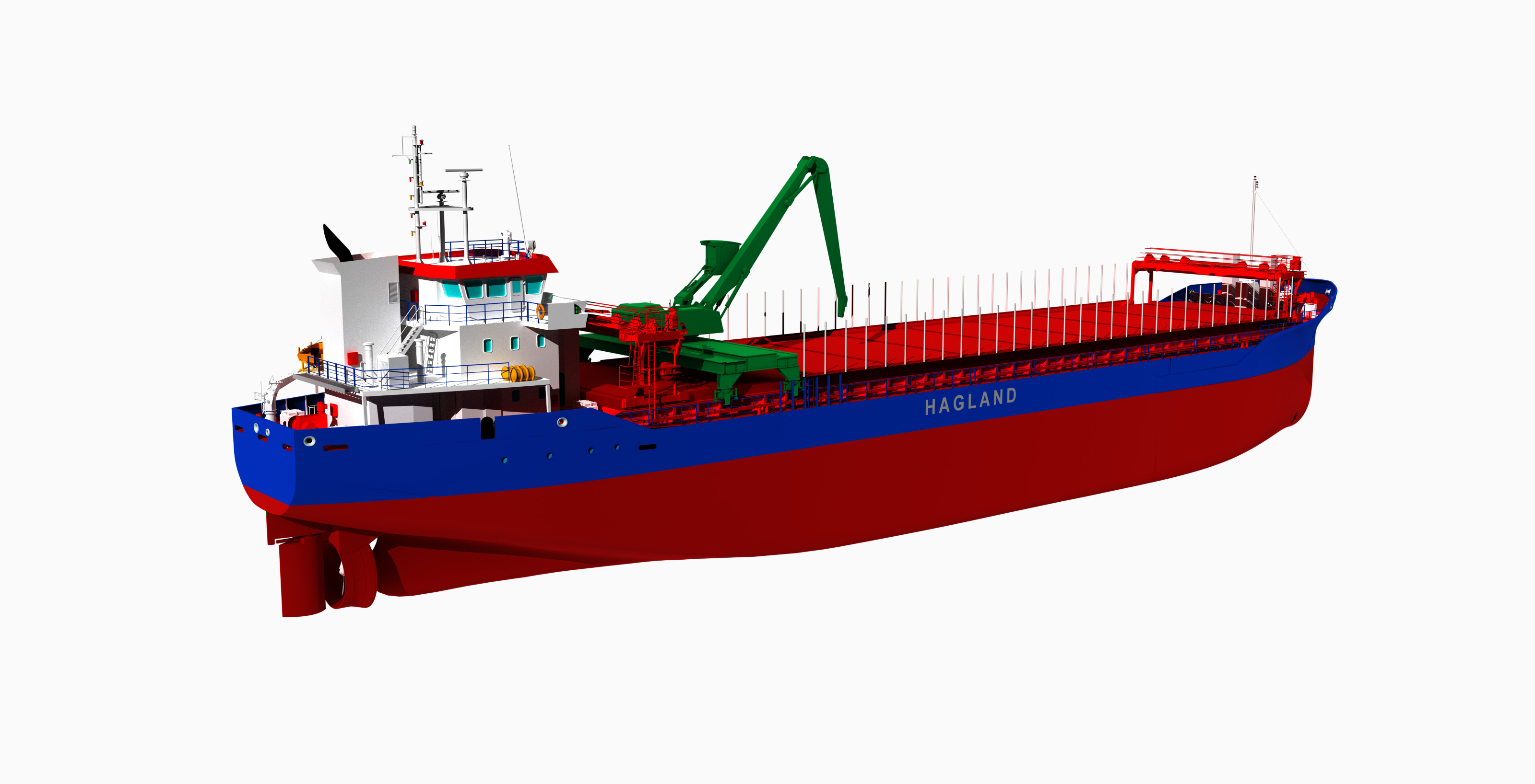 De zelflossende hybride bulker waarvan Royal Bodewes er twee gaat bouwen voor het Noorse Hagland Shipping met een optie voor nog eens twee exemplaren. (Illustratie Royal Bodewes)