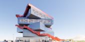 Het ontwerp van het nieuwe havenervaringscentrum met de gedraaide verdiepingen en de panorama ramen. (Foto Havenbedrijf Rotterdam
