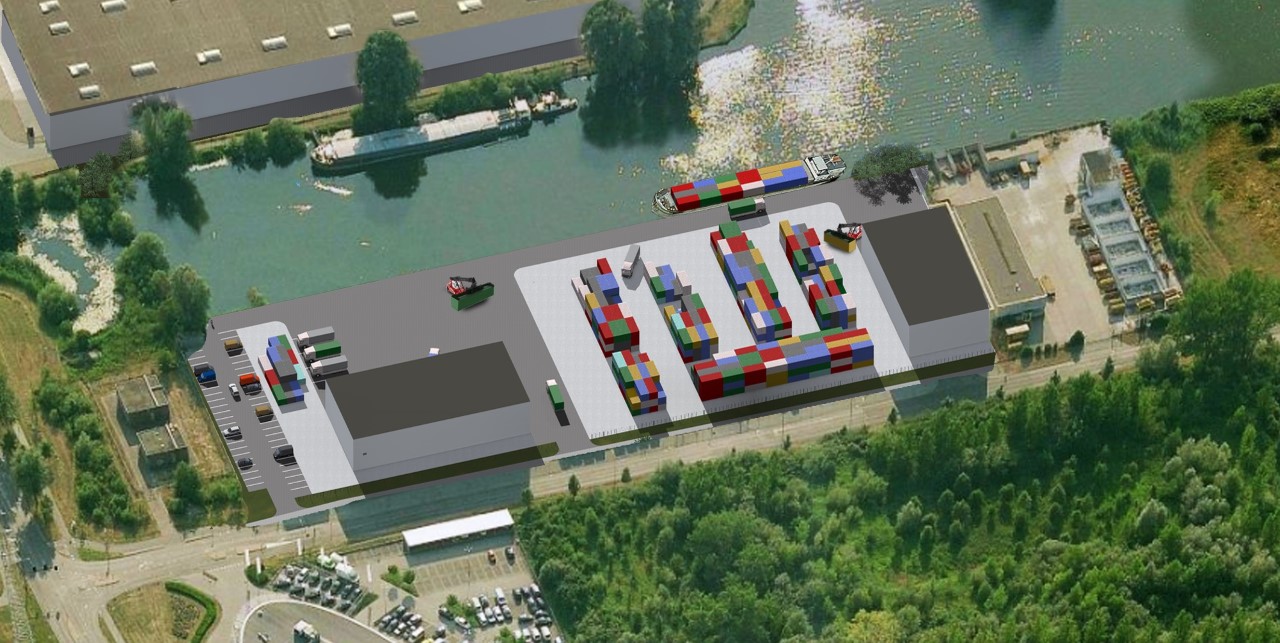 Artist’s impressions van de nieuwe containerterminal in de binnenhaven van Deventer. Illustraties Vos Logistics