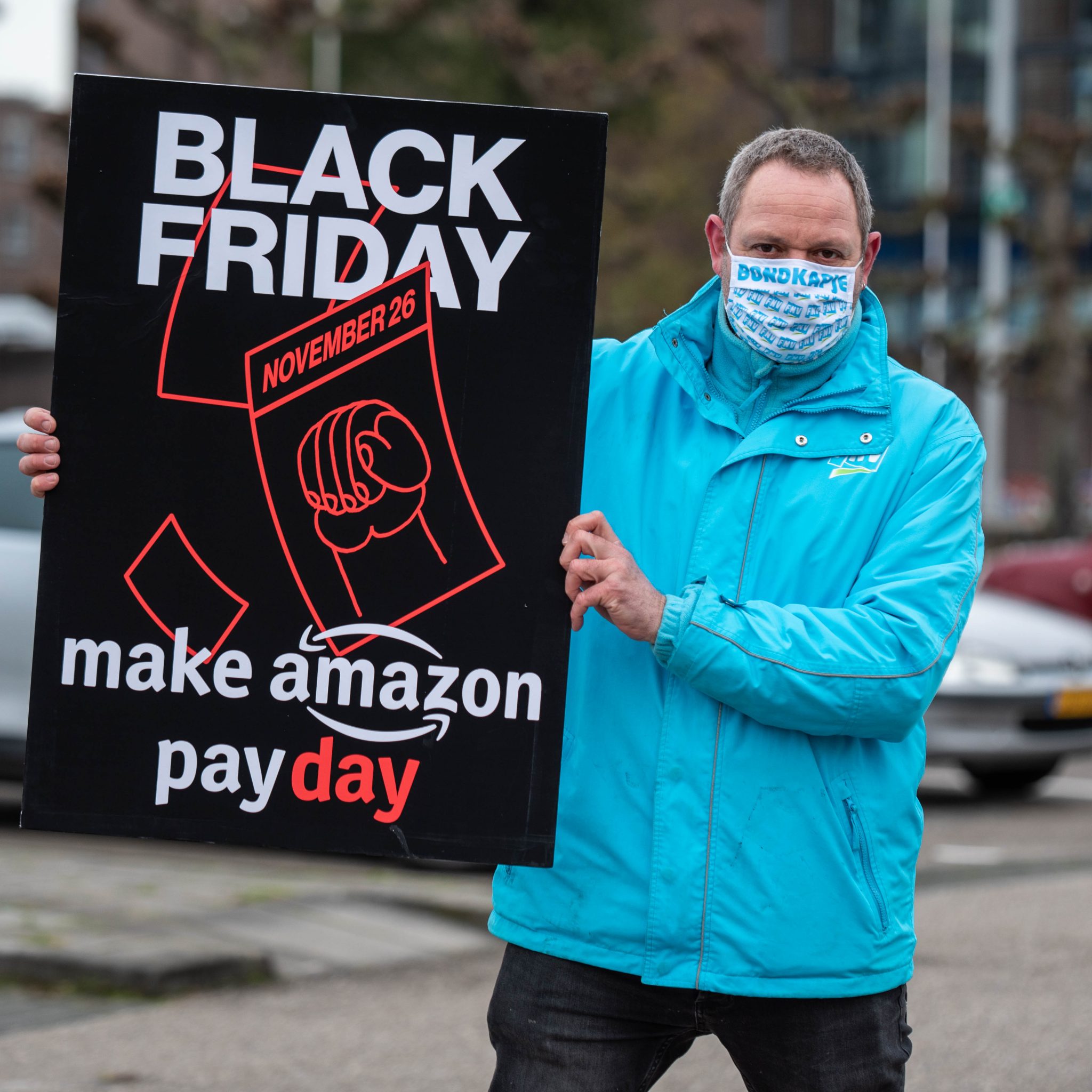 FNV is onderdeel van een internationaal protest tegen Amazon op Black Friday. (Foto MediaTV)