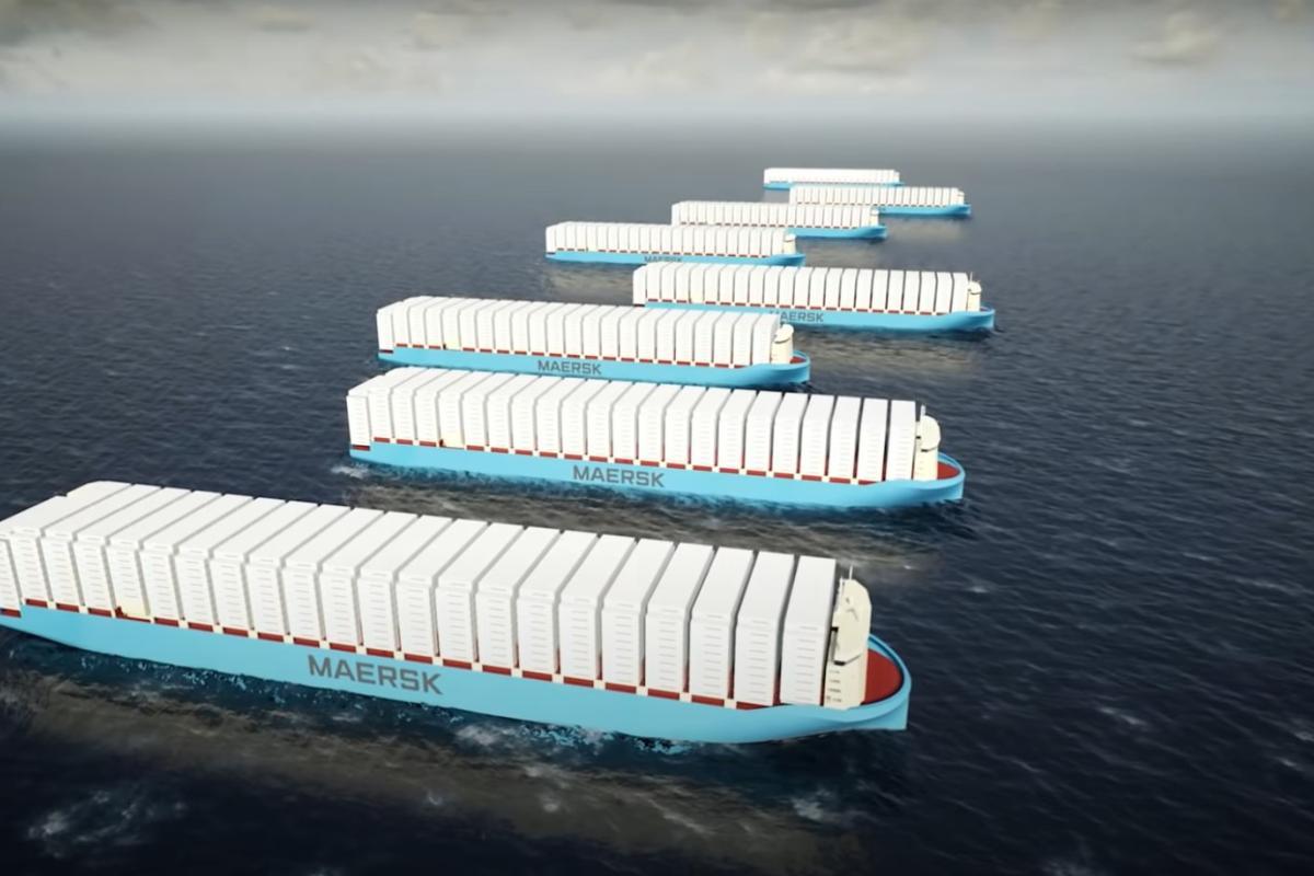 Zo gaan de 16.000 teu ‘methanol-schepen’ van Maersk er uitzien. Het eerste moet begin 2024 in de vaart komen. (Illustratie Maersk)