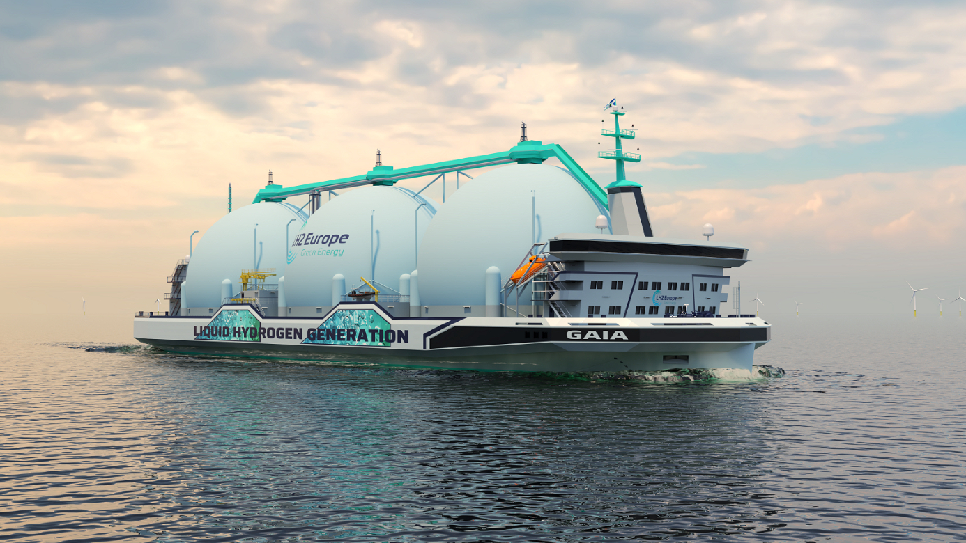 Vanaf 2027 zal dit schip duizenden kubieke meters waterstof meenemen per reis. (Beeld C-Job)