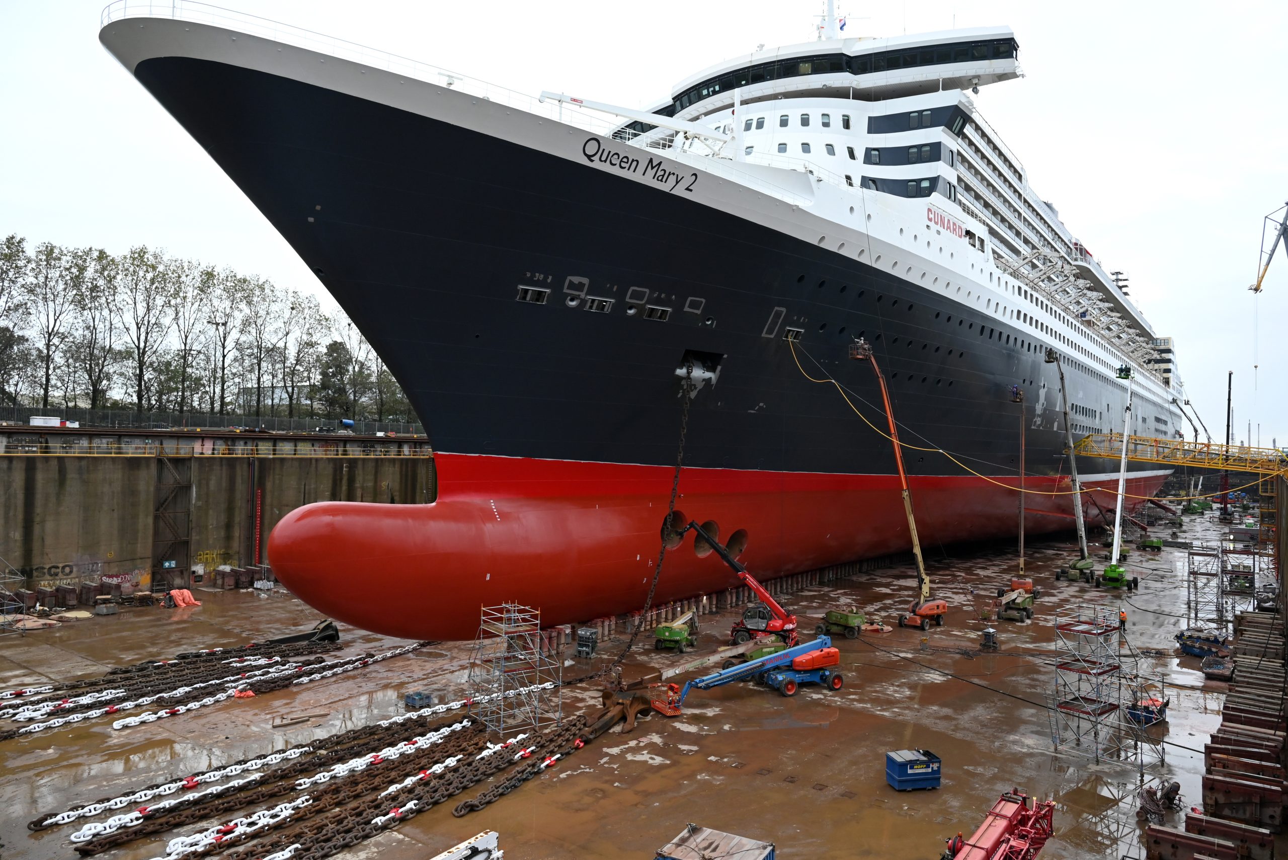De Queen Mary 2 zal van 23 oktober tot en met 12 november 2023 in het droogdok liggen